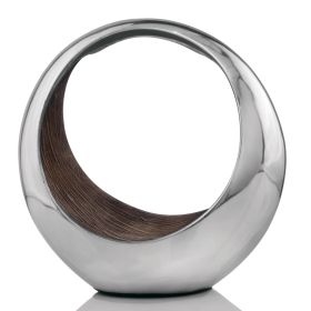 16" Silver and Brown Buffed Aluminum Tabletop Sculpture