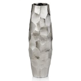 14" Aluminum Silver Faceted Geometric Cylinder Table Vase
