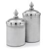 Set of Two Silver Aluminum Tweed Decorative Canisters