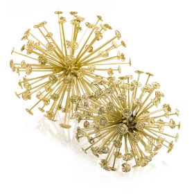 Set of Two Gold Cast Iron Decorative Spiky Sphere Tabletop Sculptures