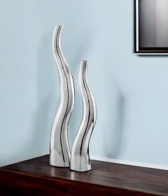 Set of Two Silver Aluminum Squiggly Vases