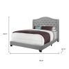 Solid Wood Queen Tufted Gray Upholstered Linen Bed With Nailhead Trim