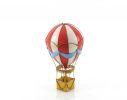 15" Red And White Metal Hand Painted Hot Air Balloon Tabletop Sculpture