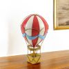 15" Red And White Metal Hand Painted Hot Air Balloon Tabletop Sculpture