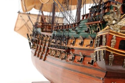 35" Brown Solid Wood Hand Painted Model Boat