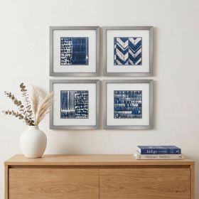 21" X 21" Silver Frame Indigo Batik Set Of 4