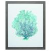 27" X 33" Distressed Wood Toned Frame Aqua Coral On White I