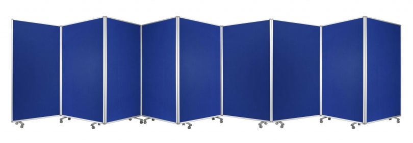 71" Blue Iron Folding Nine Panel Screen Room Divider
