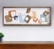 12" X 32" Blue Brown and Orange Abstract Geometric Wood Wall Decor