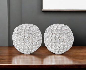 Set of Two Clear Faux Crystal and Silver Decorative Orb Tabletop Sculptures