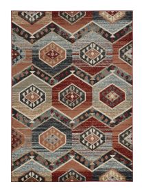 8' X 10' Red Gray And Orange Geometric Area Rug