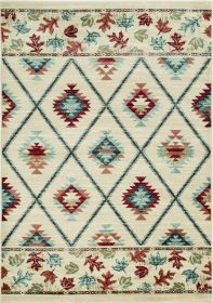 5' X 8' Ivory Blue And Red Southwestern Area Rug