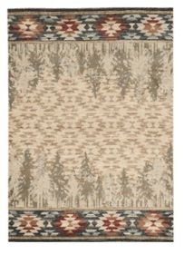 5' X 8' Ivory Green And Red Southwestern Area Rug