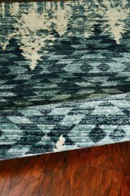 5' X 8' Slate Blue And Ivory Southwestern Area Rug