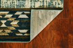 5' X 8' Slate Blue And Ivory Southwestern Area Rug