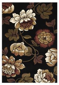 2' X 3' Black Tan And Ivory Floral Area Rug