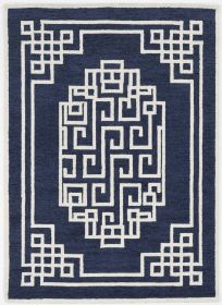 3' X 5' Navy Blue And Ivory Wool Geometric Hand Tufted Area Rug