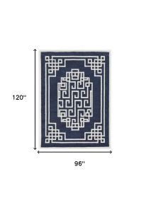8' X 10' Navy Blue And Ivory Wool Geometric Hand Tufted Area Rug
