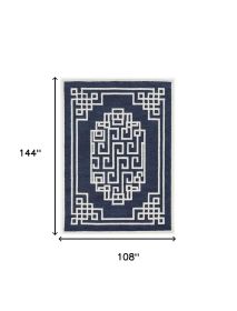 9' X 12' Navy Blue And Ivory Wool Geometric Hand Tufted Area Rug