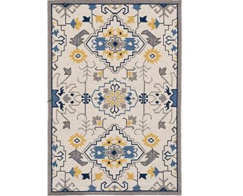 2' X 3' Ivory Blue And Yellow Southwestern Hand Tufted Area Rug
