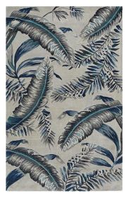 5' X 8' Blue and Gray Wool Botanical Leaves Hand Tufted Area Rug