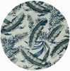 8' Blue And Gray Wool Botanical Leaves Hand Tufted Round Rug