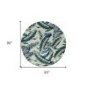 8' Blue And Gray Wool Botanical Leaves Hand Tufted Round Rug