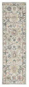 8' Ivory Gray And Red Wool Medallion Hand Tufted Runner Rug