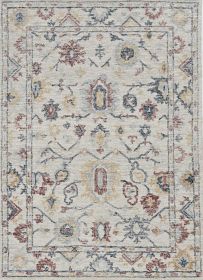 9' X 13' Ivory Gray And Red Wool Medallion Hand Tufted Area Rug