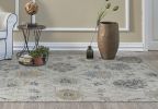 5' X 7' Ivory Gray And Green Wool Floral Hand Tufted Distressed Area Rug