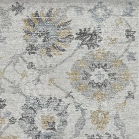 7' X 10' Ivory Gray And Green Wool Floral Hand Tufted Distressed Area Rug