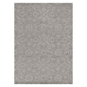 5' X 7' Gray And Light Gray Wool Floral Medallion Hand Tufted Area Rug