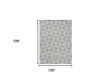 9' X 13' Gray And Light Gray Wool Geometric Hand Tufted Area Rug