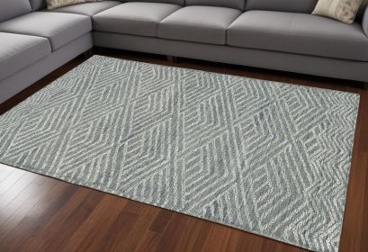 8' X 11' Denim Blue And Gray Wool Geometric Hand Tufted Area Rug