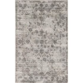 3' X 5' Beige And Blue Floral Medallion Hand Loomed Distressed Area Rug