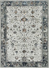 7' Gray And Ivory Floral Medallion Area Rug