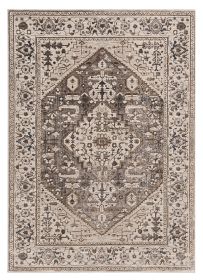 7' X 10' Ivory Gray And Brown Floral Medallion Area Rug