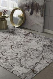 8' X 11' Ivory Gray And Brown Abstract Area Rug