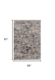 5' X 8' Gray Black And Gold Abstract Distressed Area Rug