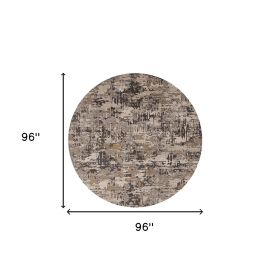 8' Gray Black And Gold Abstract Round Rug