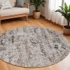 8' Beige And Gray Abstract Round Rug