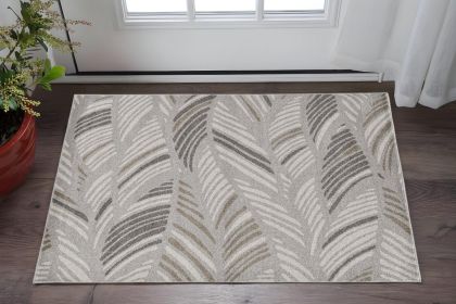 2' X 3' Beige And Brown Tropical Botanical Area Rug