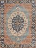 5' X 7' Blue Orange And Black Jute Medallion Hand Woven Area Rug