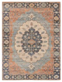8' X 10' Blue Orange And Black Medallion Hand Woven Distressed Area Rug
