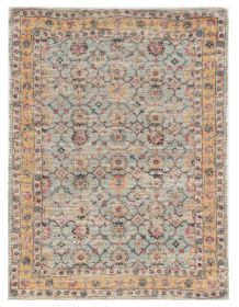 5' X 7' Blue And Beige Jute Floral Hand Woven Area Rug