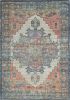 2' X 4' Blue Brick Red And Brown Jute Medallion Hand Woven Distressed Area Rug