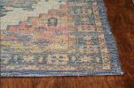 2' X 4' Blue Brick Red And Brown Jute Medallion Hand Woven Distressed Area Rug