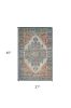 2' X 4' Blue Brick Red And Brown Jute Medallion Hand Woven Distressed Area Rug