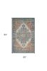 5' X 7' Blue Brick Red And Brown Jute Medallion Hand Woven Distressed Area Rug