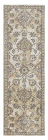 8' X 11' Ivory Beige And Gray Wool Floral Medallion Distressed Area Rug